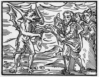 Satanás despoja a los hechiceros de su ropa - “Compendium Maleficarum”, trata sobre las brujas, su maldad y sus sortilegios por Francesco Maria Guazzo o Guaccio o Guaccius (15?? -16??) 1608 Colección Privada