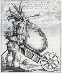 Sátira contra Matthias Gallas (1584-1647) general del Ejército Imperial durante la Guerra de los Treinta Años, tras su retiro en 1636. Grabado del siglo XVII. Colección privada