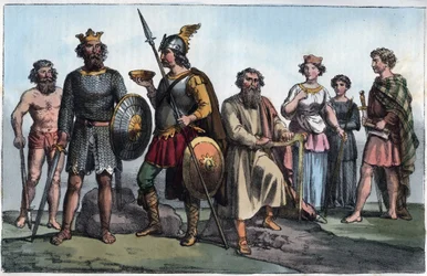 Guerrero sajón y anglosajones - Guerrero sajón y los anglosajones - grabado de “Usi e Costumi di Tutti i Popoli dell