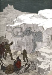 Búsqueda de marfil fósil de mamut en Siberia en el siglo XIX. Grabado de 1885 en “Les arts et metiers illustres” por Adolphe BITARD.