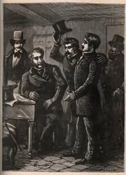 El sargento Charles Goubin (1798-1822) es arrestado por Eugène-François (Eugène François) Vidocq - grabado en “Los cuatro sargentos de La Rochelle gran relato histórico y dramático” por Jules Beaujoint - Alrededor de 1900