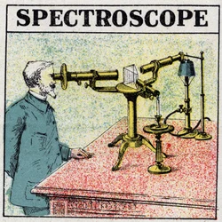 Análisis espectral: un espectroscopio. Ilustración anónima de 1925. Colección privada.