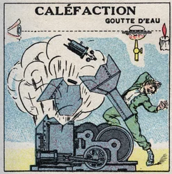 Generadores de vapor: explosión de una caldera causada por la calefacción. Ilustración anónima de 1925. Colección privada.