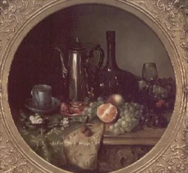 Bodegón con cafetera de plata
