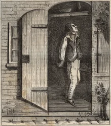 Suicidio en la colonia penal de Rochefort en 1840. Grabado en “Histoire des bagnes depuis leur création à nos jours” (1877) de Pierre Zaccone (1817-1895) (Colonia penal). Colección privada.