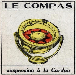 Magnetismo terrestre: la brújula utiliza una suspensión cardán para mantener la posición horizontal. Ilustración anónima de 1925. Colección privada.