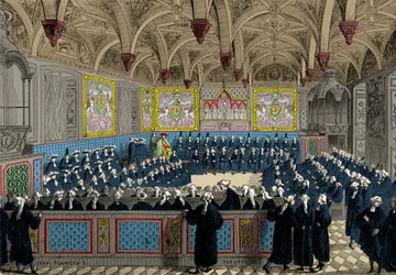 La Asamblea del Parlamento en 1787 en presencia del rey Luis XVI