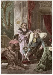El Duque François de La Rochefoucauld (1613-1680), la Marquesa Madame de Sévigné (1626-1696) y la Condesa de La Fayette (1634-1693), escritores franceses - Grabado por Hildebrand después de P. Philippoteaux