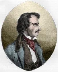 El poeta y asesino francés Pierre François Lacenaire (Lacenaire) - Pierre François Lacenaire (1803-1836), dandi, poeta, hombre de letras francés - grabado de 1863 en “Le Livre Rouge - Histoire De L