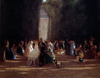 El callejón de los folletos hacia las Tullerías bajo el segundo imperio. Pintura anónima