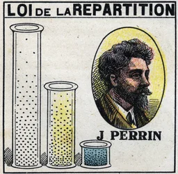 Los átomos: ley de distribución por Jean Perrin (1870-1942). Ilustración anónima de 1925. Colección privada.