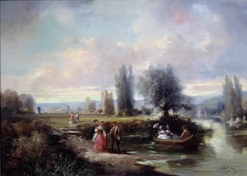 El paseo en barco. Pintura anónima del siglo XIX