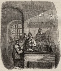 La cantina del bagne de Brest en el siglo XIX. Grabado en “Histoire des bagnes depuis leur creación à nos jours” (1877) por Pierre Zaccone (1817-1895). Colección privada.
