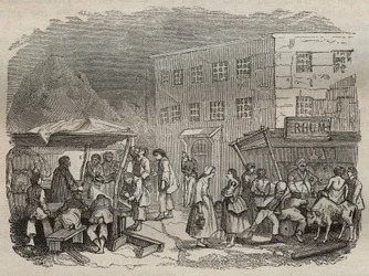 La cantina del Bagne de Rochefort en el siglo XIX. Grabado en “Histoire des bagnes depuis leur creación à nos jours” (1877) por Pierre Zaccone (1817-1895). Colección privada.