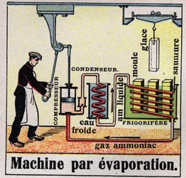 La industria del frío: sección transversal de una máquina de evaporación. Ilustración anónima de 1925. Colección privada.