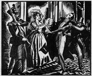 La muerte del Duque de Berry (1778-1820) el 13/02/1820 en la Real Academia de Música. El sobrino del Rey Luis XVIII es asesinado en la Ópera por Louvel, un republicano que quiere extinguir la dinastía real. Ilustración tomada de “Le petit journal illustr