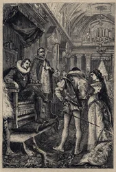 El matrimonio de Giulia Farnese con Orsino Orsini en la casa de Rodrigo Borgia 1489 - grabado de 