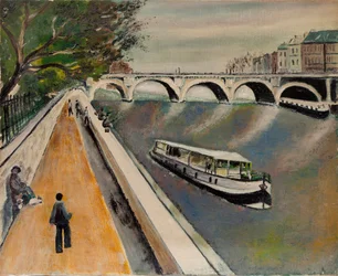 El nuevo puente en París en 1950 - pintura anónima