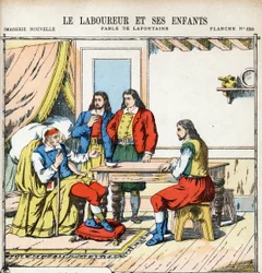 El labrador y sus hijos. Ilustración anónima para Las Fábulas de Jean de La Fontaine (1621-1695). Imaginación de Pont-a-Mousson, circa 1880. Colección privada.