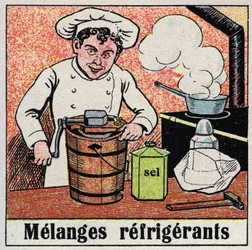 La industria de la refrigeración: mezclas refrigerantes utilizadas para cocinar. Ilustración anónima de 1925. Colección privada.