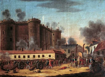 La toma de la Bastilla el 14 de julio de 1789 y el arresto de Monsieur de Launay. Marqués Bernard René Jordan de Launay (1740-1789), gobernador de la Bastilla.