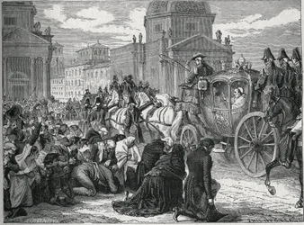 La entrada triunfal del Papa Pío VII (Pio) (1742-1823) en Roma el 24 de mayo de 1814. Grabado del siglo XIX. Colección privada.