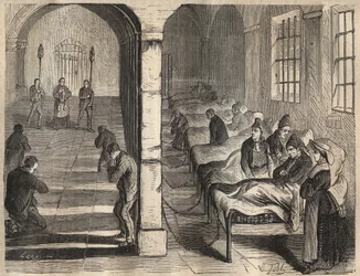 El viático en el bagne de Toulon en el siglo XIX. Grabado en “Histoire des bagnes depuis leur création à nos jours” (1877) de Pierre Zaccone (1817-1895). Colección privada.