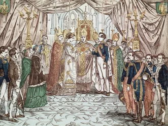 La boda de Napoleón III y Eugenia María de Montijo de Guzmán, el 30/01/1853 en la Catedral de Nuestra Señora (grabado)