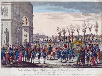 La procesión nupcial de Napoleón y María Luisa a lo largo de los Campos Elíseos el 2 de abril de 1810