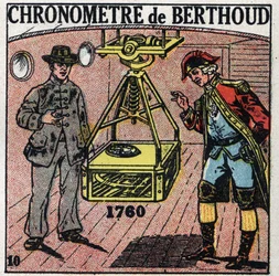 Tiempo: cronómetro marino inventado por Ferdinand Berthoud (1727-1807) en 1760. Ilustración anónima de 1925. Colección privada.
