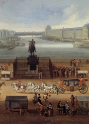 Tráfico en el Pont Neuf en París en el siglo XVII (detalle)