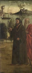 Dos hombres en un paisaje, c.1500 (óleo sobre tabla)