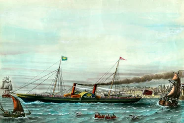 Barco a rueda La Victoria sirviendo entre Boulogne sur Mer y Folkestone. Grabado del siglo XIX. Colección privada