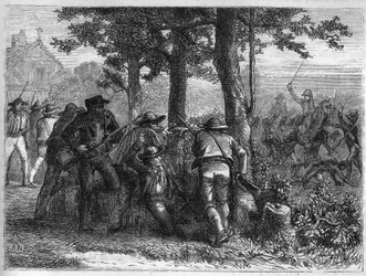 Guerra de la Revolución Francesa y movimientos contra los revolucionarios: sitio y captura de la ciudad de Lyon por el ejército republicano francés el 9 de octubre de 1793 contra las tropas realistas. Grabado de 1866 en 