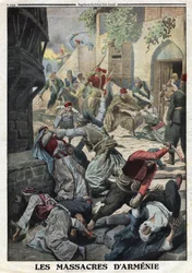 Primera Guerra Mundial, Genocidio Armenio, Destrucción de la población armenia por los turcos otomanos, Ilustración del periódico francés Le Petit Journal, 12 de diciembre