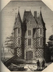 Castillo de Carrouges - El torreón - Orne Normandía - grabado en 