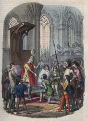 Caballería - Arturo I, Duque de Bretaña o Arturo Plantagenet, después de tomar Gournay-en-Bray, es nombrado caballero por Felipe II o Felipe Augusto