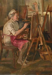 Artista trabajando en el estudio de Cor Visser, Ipswich