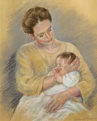 Vanessa Macdonald-Haig con su nieto Toby, 2000 (pastel)