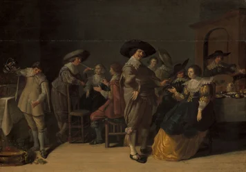Distinguida compañía en una habitación, c.1630 (óleo sobre tabla)