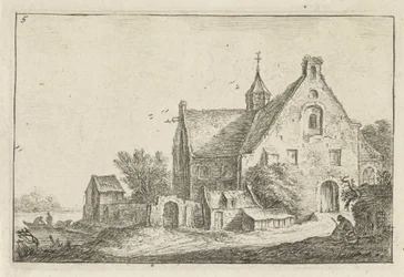 Iglesia del pueblo sobre el agua Paisajes con edificios (título de la serie)