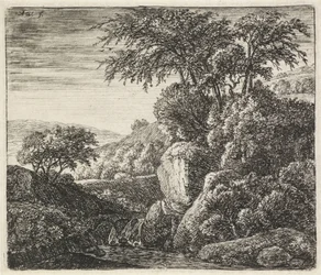 Paisaje con una pequeña cascada Paisajes rocosos (título de la serie)
