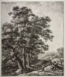 Seis grandes paisajes verticales con escenas de las Metamorfosis de Ovidio: Venus y Adonis