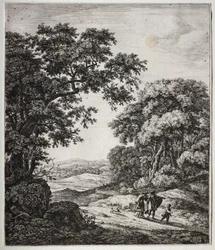 Seis grandes paisajes verticales con escenas del Antiguo Testamento: Abraham despidiendo a Agar e Ismael