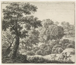 Dos jinetes en un sendero forestal Paisajes boscosos (título de la serie)