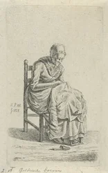Mujer reparadora en una silla Esposa de granjero de Gelderland (título sobre objeto) 12 figuras de estudio (título de la serie)