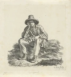 Hombre sentado, apoyando la cabeza