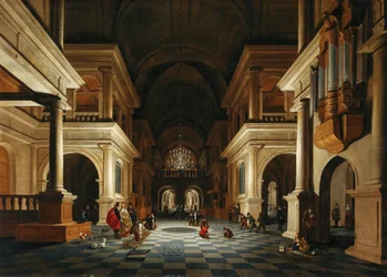 El interior de una iglesia con figuras elegantes, 1632