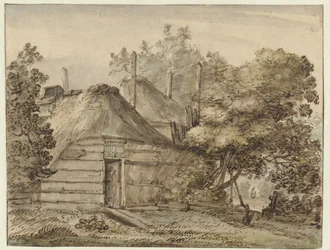 Granja y un pajar entre los árboles