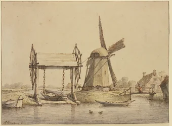 Paisaje con elevador de barcos y molino